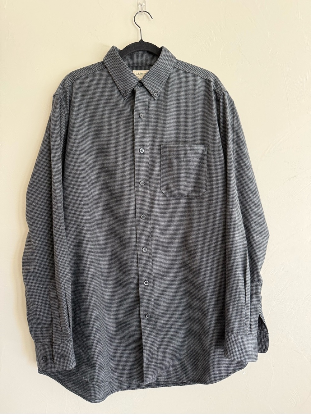 L.L.Bean Men’s L Tall Gray Microcheck Button-Down Shirt Traditional Fit